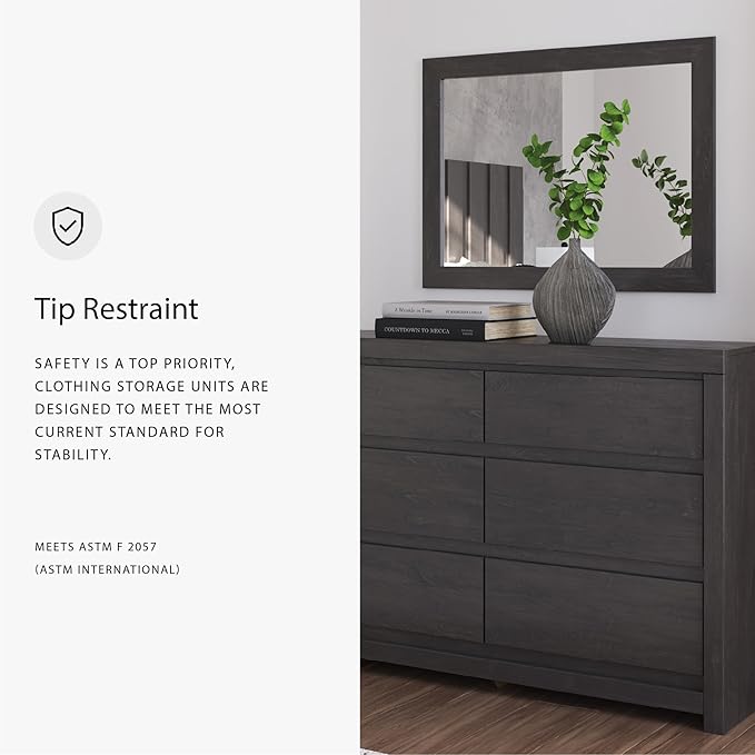 Signature Design by Ashley Parlayon Modern 6-Drawer Dresser and Mirror with Anti-Tipping Restraint, Black