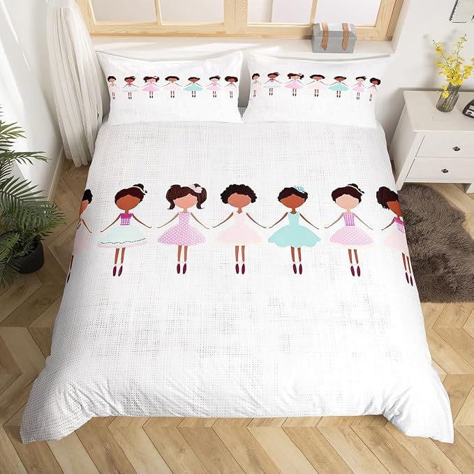 Erosebridal Afro Girl Duvet Cover Set Black Hair Girls Queen Bedding Sets for Teen Boys | Cute Minimalist Little Girl Comforter Cover Cute Afro Melanin Princess Bed Sets, Room Decor Aesthetic