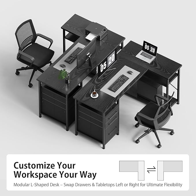 Maihail 47" Computer Desk with Drawers, Desks for Bedrooms, Writing Desk with Storage, Work Desk for Small Space, Black