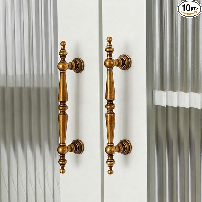 Shimeyao 10 Pack Antique Brass Cabinet Pulls 3-3/4"(96 mm) Hole Center Vintage Cabinet Pulls Handles Drawer Handles Closet for Kitchen Bathroom Drawer Dresser Pull Hardware Hole Center