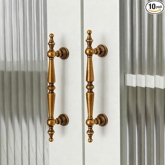 Shimeyao 10 Pack Antique Brass Cabinet Pulls 3-3/4"(96 mm) Hole Center Vintage Cabinet Pulls Handles Drawer Handles Closet for Kitchen Bathroom Drawer Dresser Pull Hardware Hole Center