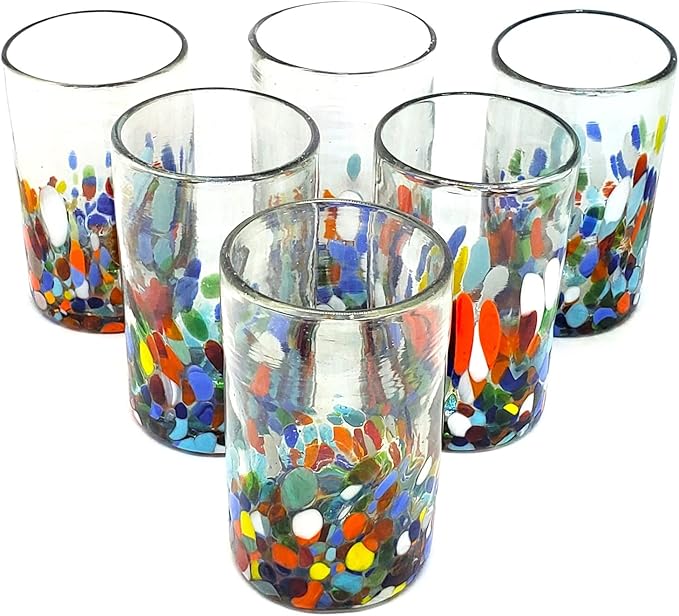 Clear & Confetti 14 oz Drinking Glasses (set of 6), Recycled Glass, Lead-free, Toxin-Free (Drinking)