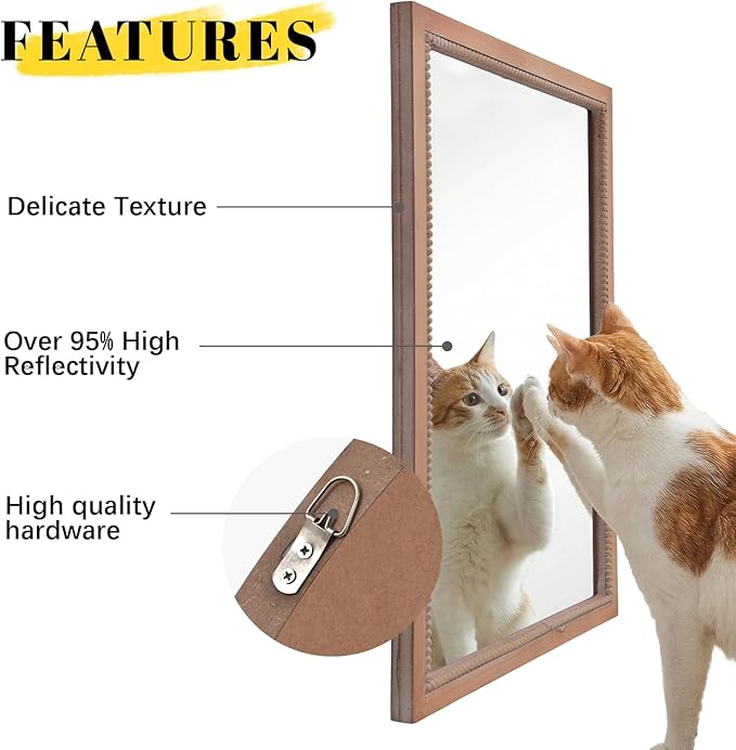 sawsile Rectangular Wood Mirror,22x30 inch Rustic Farmhouse Natural Wooden Frame Boho Beads Wall Mirror for Bathroom,Living Room,Bedroom or Entryway