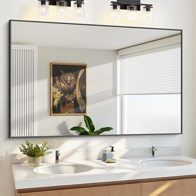 KOCUUY Black Bathroom Mirrors for Wall, 60x36 Large Rectangle Mirrors for Bathroom Sink, Oversized Wall Mirror Black Metal Framed Decor for Living Room, Farmhouse, Entryway, Hang Horizontal/Vertical