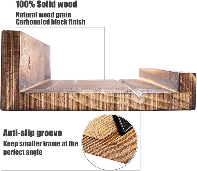 AZSKY Picture Ledge Shelf Floating Shelves for Photo Frames Kids Book Shelves Wall Mounted Burnt Display Shelf Wooden Frame Ledge 48 Inches Set of 3 Bathroom Organizer Shelves