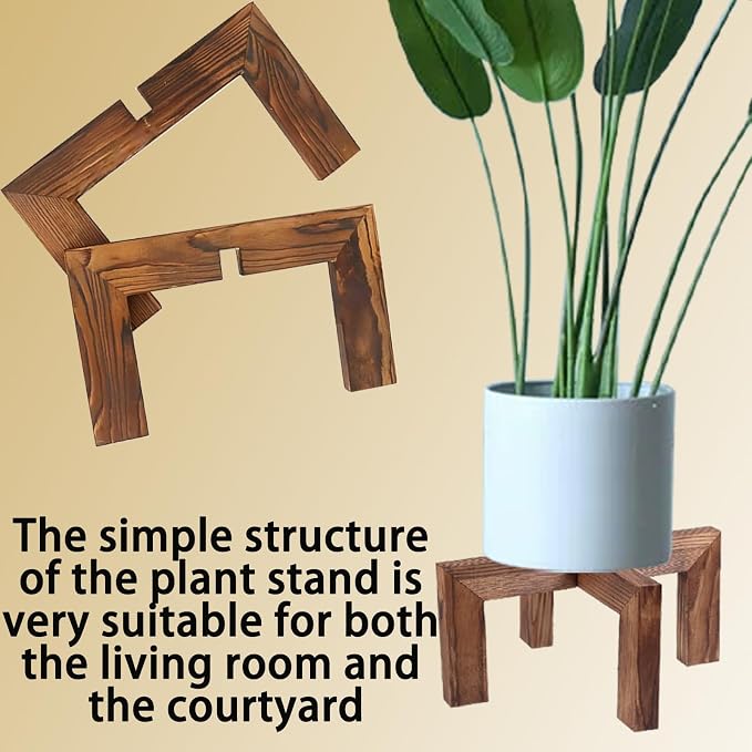 Indoor Plant Stand, Wooden Flower Pot Holder, suitable for 5-12 inch flower pots, Home and Garden (Wood Color-2 pack)
