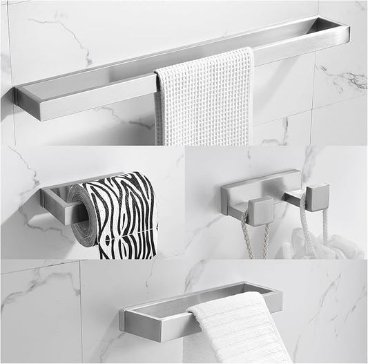 TNOMS Brushed Bathroom Hardware Accessories Set 4 Pieces Brushed Nickel Towel Bar Set, 23.6 Inch Towel Rack Set SUS304 Stainless Steel Bathroom Set,Wall Mounted