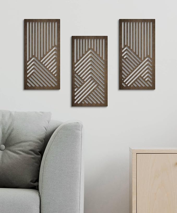 Putuo Decor Geometric Wood Wall Decor Set of 3, Mid-Century Modern Wall Art, Abstract Wall Decor for Living Room Bedroom Hallway