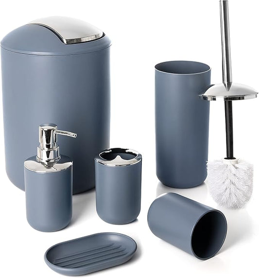 Moss & Stone 6 pcs Bathroom Accessories Set, Bathroom Decor Sets Includes Soap Dispenser, Toothbrush Holder, Toothbrush Cup, Soap Dish, A Complete Bathroom Accessories Blue Set