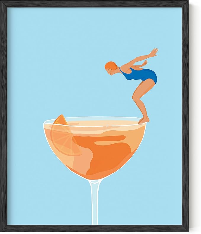 HAUS AND HUES Preppy Pictures Bar Art - Colorful Cocktail Prints, Bar Cart Accessories, Minimalist Blue and Orange Picture for Room Aesthetic, Bar Wall Decor, Vintage Aperol Spritz (16x20 Unframed)
