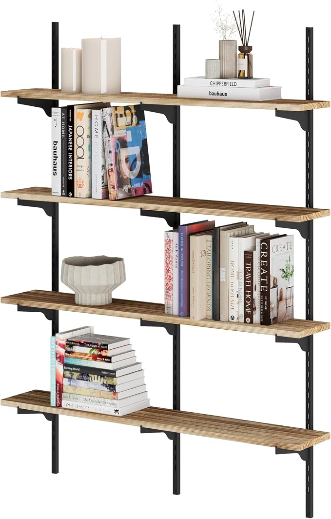 Wallniture Turin 36 inch Wooden Wall Shelf Unit, Height Adjustable Wall Shelves for Display, Storage, Organization and Decor, Kitchen Organizer Shelf, Floating Bookshelves for Living Room
