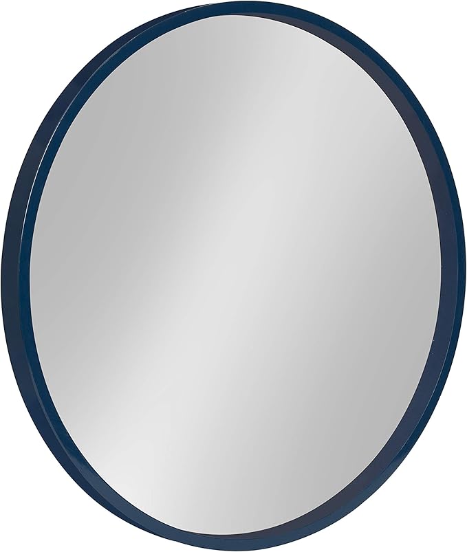 Kate and Laurel Travis Round Wood Wall Mirror, 21.6" Diameter, Navy Blue, Modern Wall Décor Accent