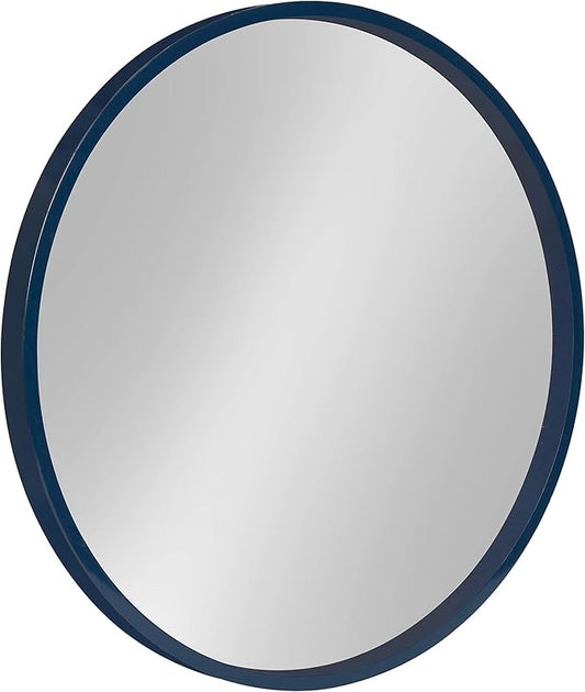 Kate and Laurel Travis Round Wood Wall Mirror, 21.6" Diameter, Navy Blue, Modern Wall Décor Accent