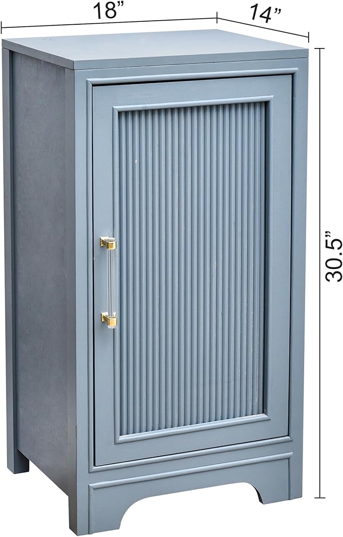 eHemco Azure Grey Ribbed End Table, Side Table with Storage, Modern Retro Style, 18 x 14 x 30.5 Inches