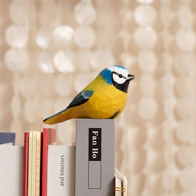 Handmade Eurasian Blue Tit Bird Figurine, Wooden Eurasian Blue Tit Carving, Unique Small Bird Statue for Home Décor or Collectible Gift