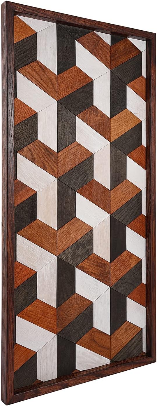 CONSDAN Wood Wall Decor | USA Grown Hardwood, Rustic Wooden Wall Art, Home Decorations for Living Room and Bedroom Aesthetic, Framed and Ready to Hang, Stereoscopic, 36" x 18"