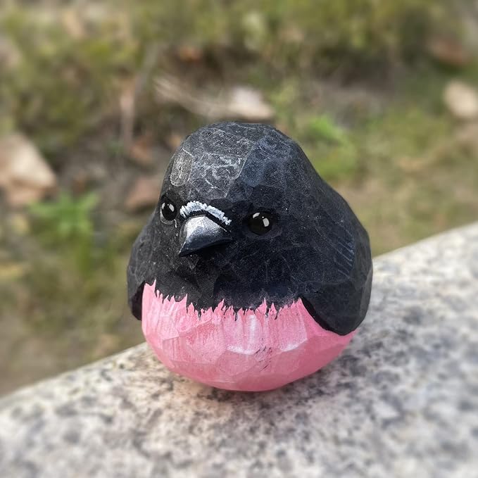 Bird Figurines Hand Carved Painted Wooden Statues for Home Decor, Gift for Bird Lovers,Housewarming, Birthday, Christmas, Anniversaries (NO.20-Pink Robin)