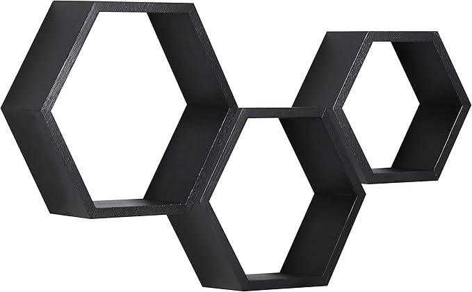 PHOENANCEE Hexagon Floating Shelves,Honeycomb Shelves Set of 3,Wall Mounted Wood Farmhouse Hexagonal Storage Shelf for Bathroom, Kitchen, Bedroom, Living Room