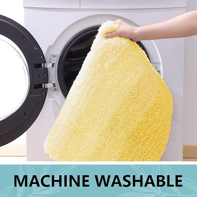Arotive Microfiber Bathroom Rugs, Shaggy Soft and Absorbent Bath Rug, Non-Slip, Thick Plush Machine Washable Dry Bath Mats for Bathroom, Tub and Shower, 24x24, Yellow, Round