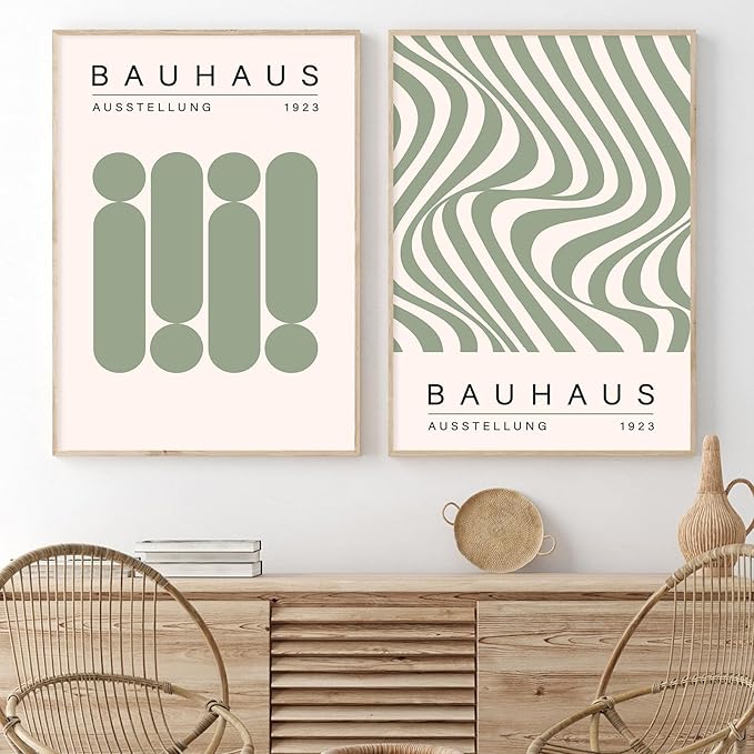 Geometric Line Wall Art Bauhaus 1923 Poster Sage Green Abstract Paintings Mid Century Modern Artwork Bauhaus Exhibition Poster Abstract Shape Prints Boho Modern Picture for Livingroom 16x24in Unframed