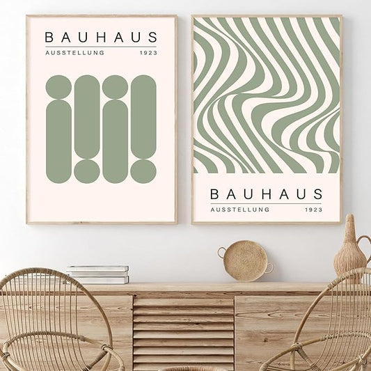 Geometric Line Wall Art Bauhaus 1923 Poster Sage Green Abstract Paintings Mid Century Modern Artwork Bauhaus Exhibition Poster Abstract Shape Prints Boho Modern Picture for Livingroom 16x24in Unframed