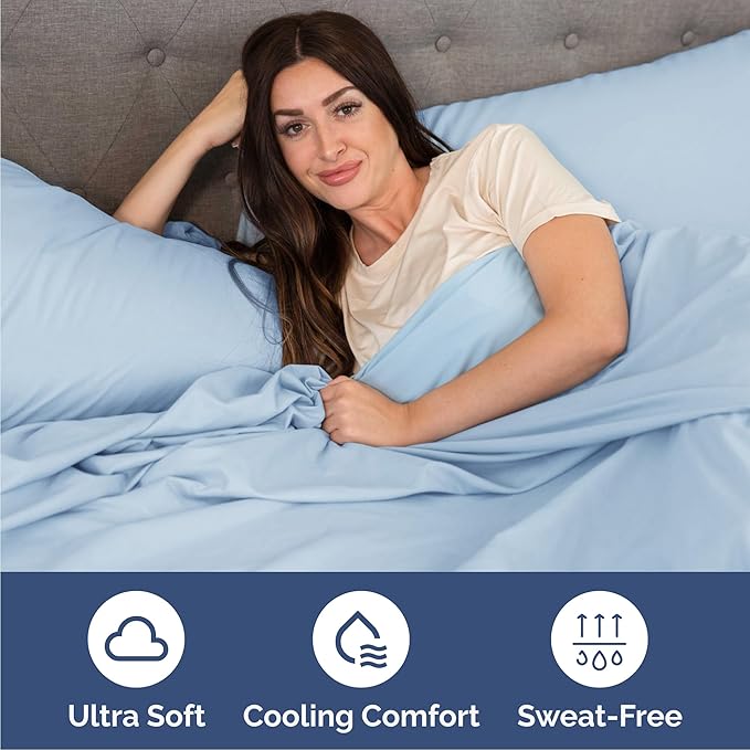 Queen Size 4 Piece Sheet Set - Comfy Breathable & Cooling Sheets - Hotel Luxury Bed Sheets for Women & Men - Deep Pockets, Easy-Fit, Soft and Wrinkle Free Sheets - Light Blue Oeko-Tex Bed Sheet Set