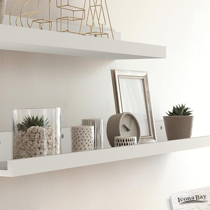 Icona Bay 16 Inch Floating Shelves for Wall - Set of 3 in Powder White - Modern Rustic Style - Wall Mounted Display Shelves - Picture Ledges
