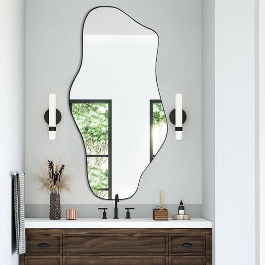 Irregular Mirror, 47.2"x21.6" Asymmetrical Wall Mirror, Abstract Frameless Mirrors Decorative, Modern Unique Shaped Mirrors for Living Room Bathroom Bedroom Hallway Entryway Fireplace