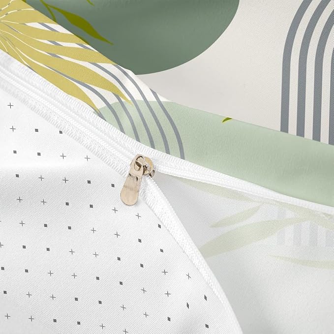 Erosebridal Abstract Modern Duvet Cover Twin for Kids Boys Girls,Botanical Minimalist Comforter Cover,Geometric Green Grey Bedding Set,Mid Century Aesthetic Bed Set 2 Pcs Bedroom Decor