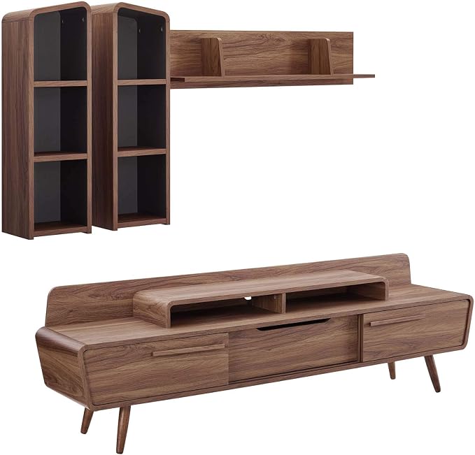 Modway Omnistand 2 Piece Entertainment Center, Walnut Gray