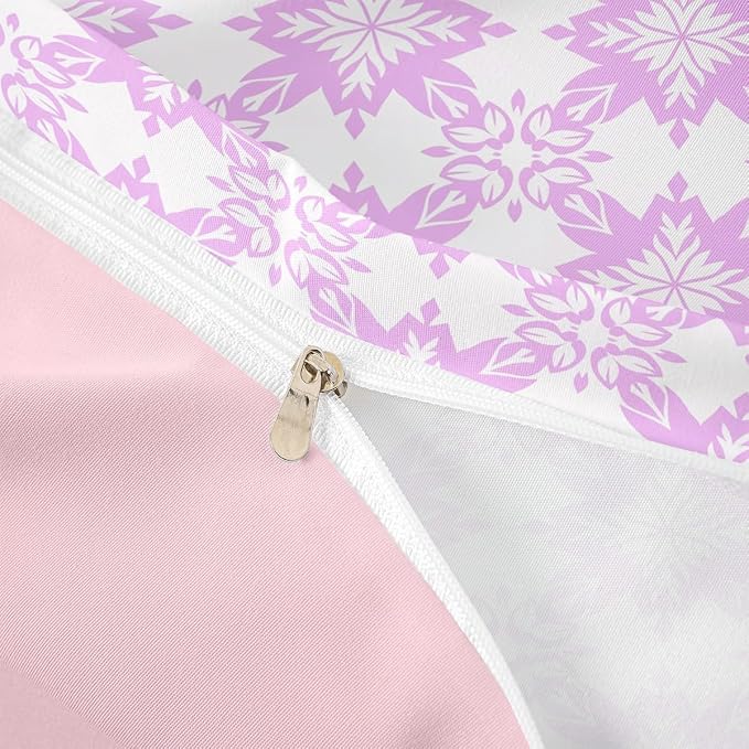 Violet Geometric Floral Comforter Cover Full for Kids Boys Girls,Classical Damask Flower Duvet Cover,Retro Vintage Art Bedding Set,Mid Century Aesthetic Bed Set with 2 Pillowcases Bedroom Decor
