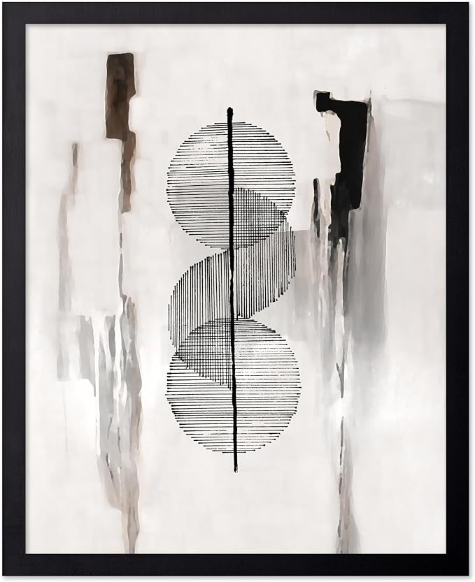 Poster Master Circle Lines Poster - Line on Ink Wash Print - Drawing Art - Geometric Art - Abstract Art - Line Art - Modern Art - Aesthetic Art - Bedroom or Living Room Decor - 8x10 Black Framed