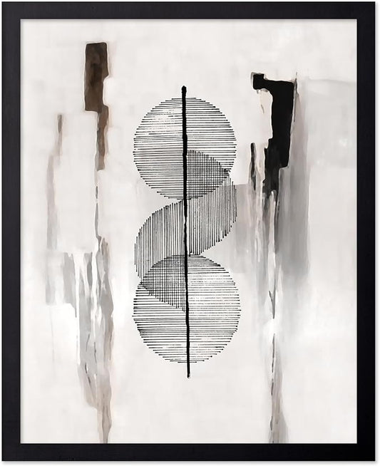 Poster Master Circle Lines Poster - Line on Ink Wash Print - Drawing Art - Geometric Art - Abstract Art - Line Art - Modern Art - Aesthetic Art - Bedroom or Living Room Decor - 16x20 Black Framed