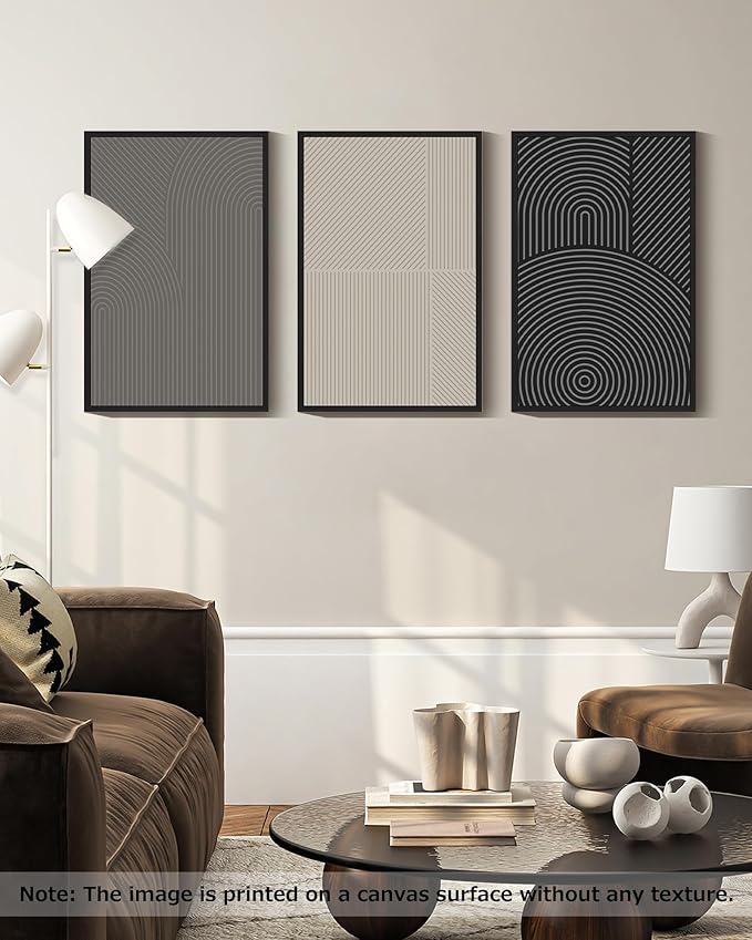 Drsoum Mid-Century Modern Framed Wall Art Large 16x24in Minimalist Abstract Boho Neutral Line Wall Decor Geometric Artwork Kitchen Dining Room Black Framed