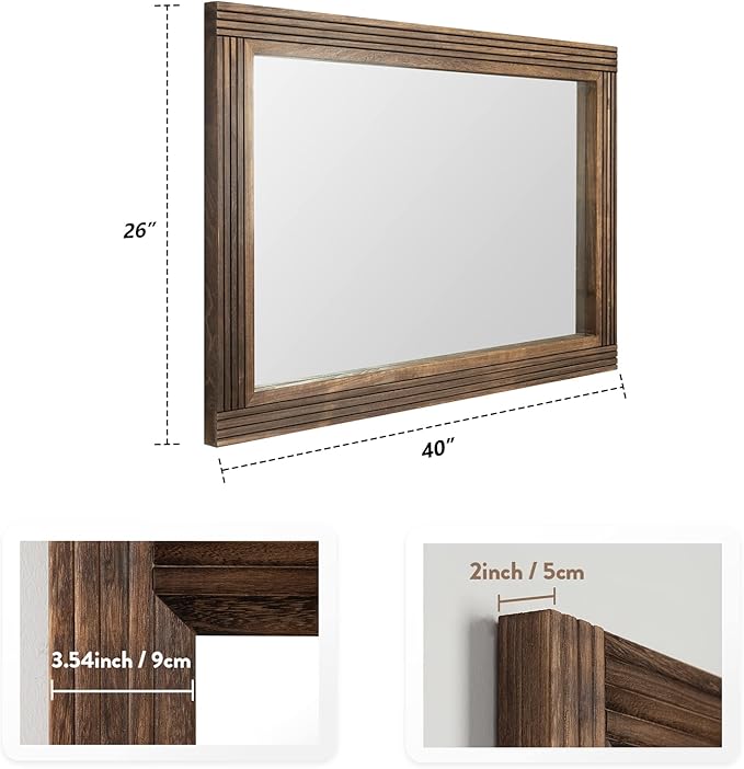 YOSHOOT Hand-Made Wooden Spliced Wall Mirror for Bathroom, Rustic Farmhouse Vanity Mirror, Décor Wall Art, Solid Wood Frame, Vertical or Horizontal Hanging