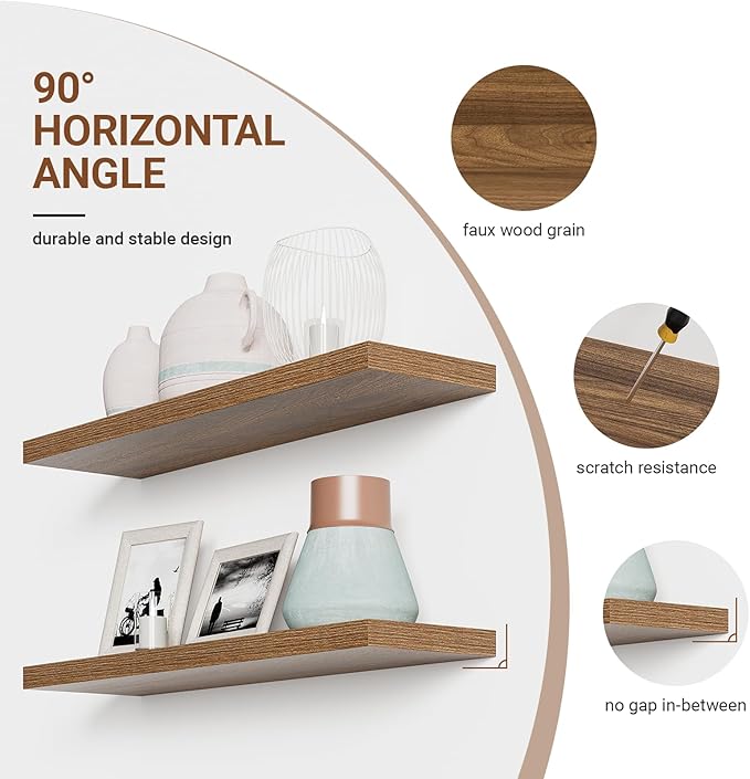 Floating Shelves for Wall,Walnut 32 Inch Floating Shelves Set of 2,9.3" Deep Wall Shelves for Bathroom Bedroom Living Room Kitchen Office,Wall Mounted Shelves for Books Storage Room,Home Decor