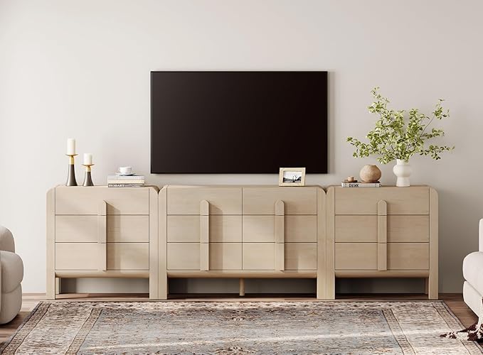 WAMPAT 110.2” W Large Sideboard Buffet Cabinet with Storage,Modern French Kitchen Buffet Cabinet with 12 Drawers,Wood Buffet Table Coffee Wine Bar Console Table for Kitchen,Dining Room,Light Oak
