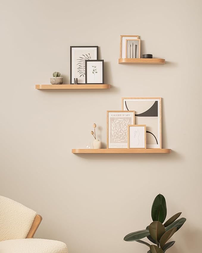 Kazai.® 31.5 inches Wall Shelf 'Toke' | Picture Ledge in Real Wood Veneer | Floating Wooden Shelf for Photos, Wall Decor, and Storage in Bathroom, Living Room, Kitchen, or Bedroom | Oak