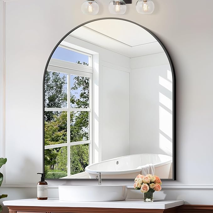 CIRCUMI Arched Wall Mirror, 40"x48" Black Arched Mirror with Tempered Glass, Metal Frame, Large Size for Entryway Table, Mantel,Living Room,Over Sink,Arch Mirror for Decor,Shatterproof&Crystal-Clear