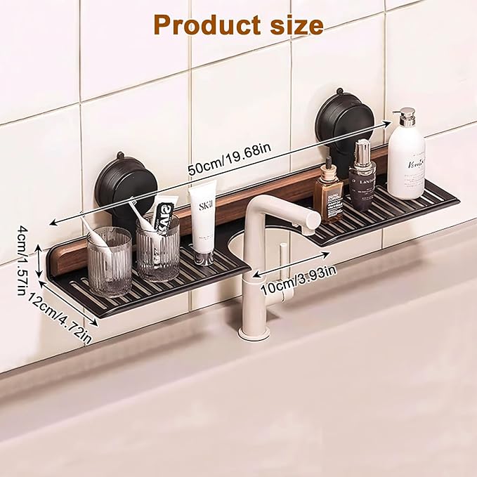 Bathroom Sink Shelf Over Faucet, No Drill 20 Inch Shower Caddy, Adhesive Wall Shelf for Bathroom Storage Organizer, Holds 5lb on Tile/Glass/Mirror (50CM)