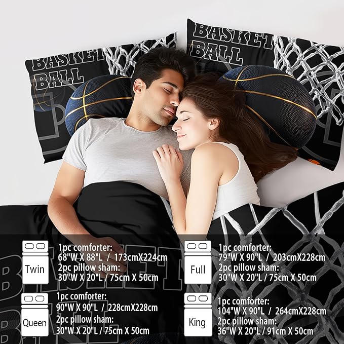 Basketball Comforter Set Full Bedroom Decor,Sports Comforter Sets for Boys,Black Basketball Bedding Full,Gold Sports Bedding for Teen,Black Bedroom Decor Boys,Ball Games Quilt Set