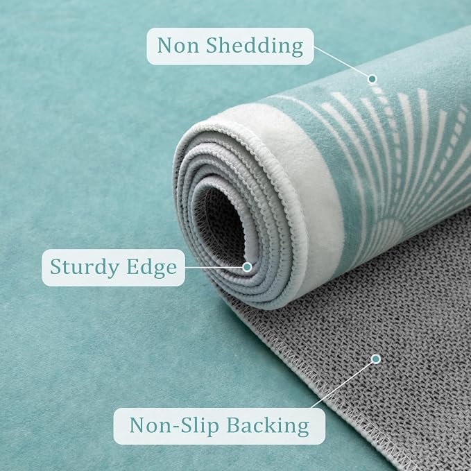 Hedlive Washable 3x5 Toddler Rug, Soft Low Pile Baby Blue Nursery Area Rugs for Boys and Girls, Sun Print Floor Carpet for Kid Baby Room Bedroom Playroom Classrooom Dorm(3'x5',Baby Blue)