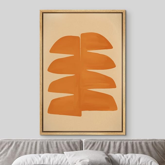MUDECOR Framed Canvas Print Wall Art Geometric Mid-Century Orange Polygon Abstract Shapes Illustrations Minimalism Decorative Bohemian Colorful Zen for Living Room, Bedroom, Office - 16"x24" Natural