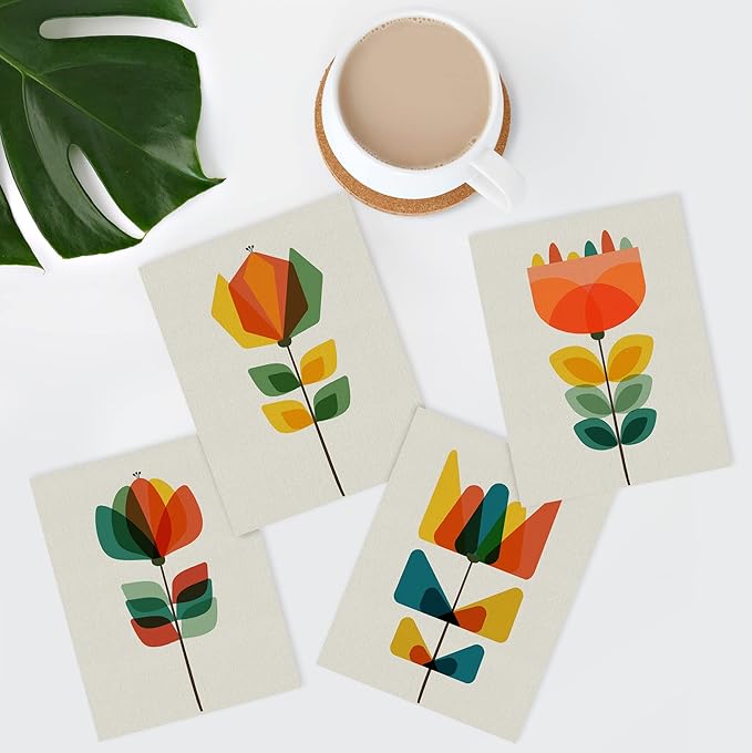 SIGNWIN Adhesive Canvas Poster Mid-Century Modern Retro Botanical Flower Garden Abstract Geometric Digital Art Modern Art Decorative Zen Multicolor Minimalism for Bedroom - 11"x14"x4