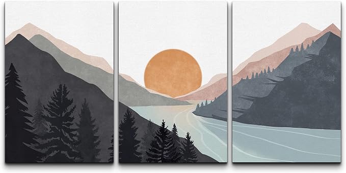 wall26 Canvas Print Wall Art Set Mountain Range Sunlight Horizon Abstract Nature Illustrations Modern Art Nordic Decorative Wilderness Zen Minimal Boho for Living Room, Bedroom, Office - 16"x24"x3