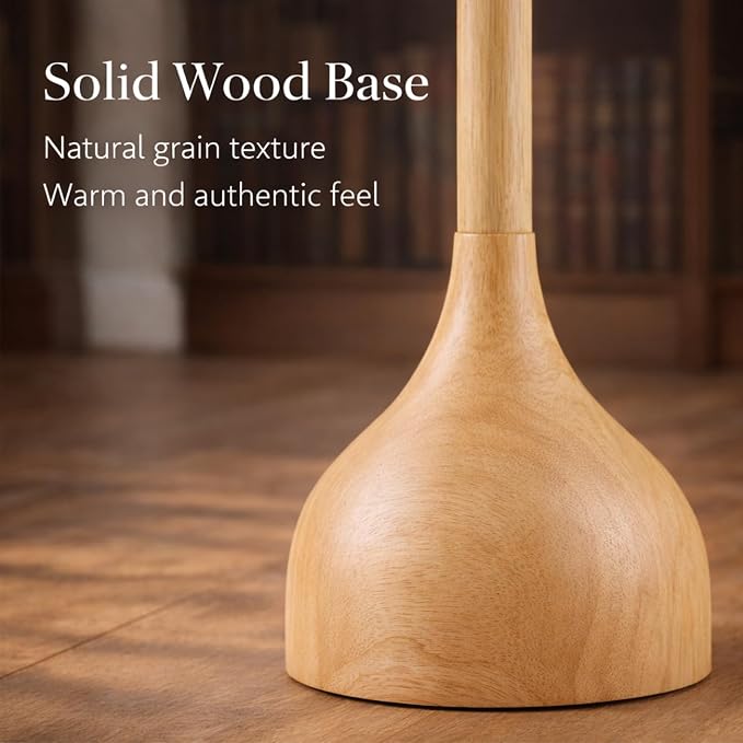 MOFFE 65" Mid Century Modern Vintage Real Wood Floor Lamp with 2 Shades for Two Looks, Sculptural Standing Lamp with Teardrop Base & Wooden Pull Chain for Living Room Bedroom Sofa Side (Bulb Included)
