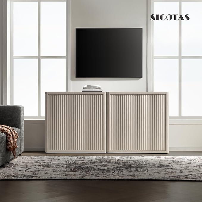 SICOTAS Buffet Cabinet with Storage 34.6" Sideboard Accent Modern Credenza with Doors & Shelves Fluted Tall Media Console Mid Century Coffee Bar Table for Living Room Kitchen Dining Room Hallway
