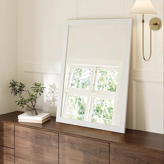 ARIEL Rectangular Wooden Mirror 30" x 40" in White, Flexible Horizontal/Vertical Hanging for Bathroom, Vanity, Entryway & Living Room Decor, Farmhouse Style