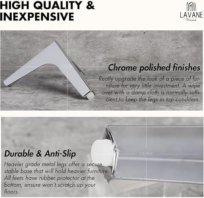 La Vane 4 Inch Metal Furniture Legs, Set of 4 - Modern Diamond Triangle Silver DIY Replacement Feet Corner Legs for Cabinet, Sofa, Sideboard, Couch, Dresser Makeover