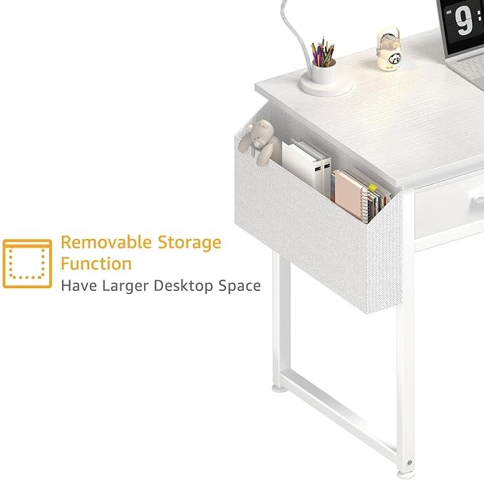 DLisiting 32 Inch Small White Desk with 2 Drawers, Study Writing Computer Desk with Storage Drawer for Bedroom Home Office, Vanity Table Without Mirror for Girls Small Spaces